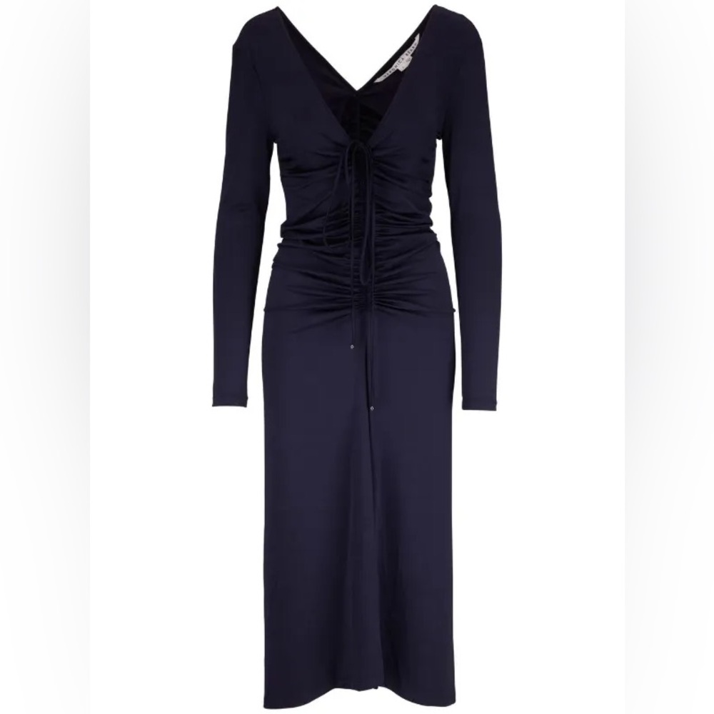 Veronica Beard Navy Ruched V-Neck Maxi Dress